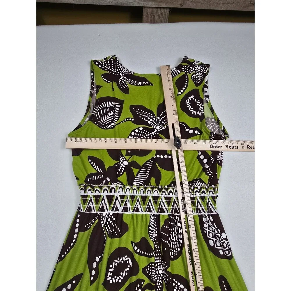Soft Surroundings Sleeveless Lime Green Brown White Floral Maxi Dress Petite M - Picture 4 of 4
